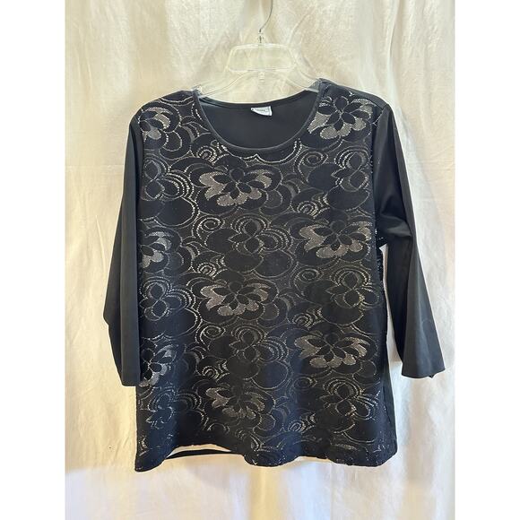 Adrian Delafield Black Floral Lace Overlay Top – Size XL (22.5” P2P) - Picture 6 of 6
